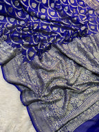 Royal Blue Pure Khaddi Georgette Silk Banarasi Saree