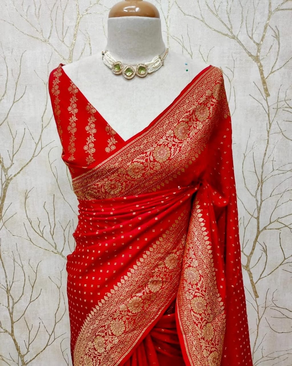 Red Pure Khaddi Crep Silk Banarasi Saree