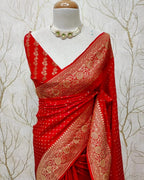Red Pure Khaddi Crep Silk Banarasi Saree