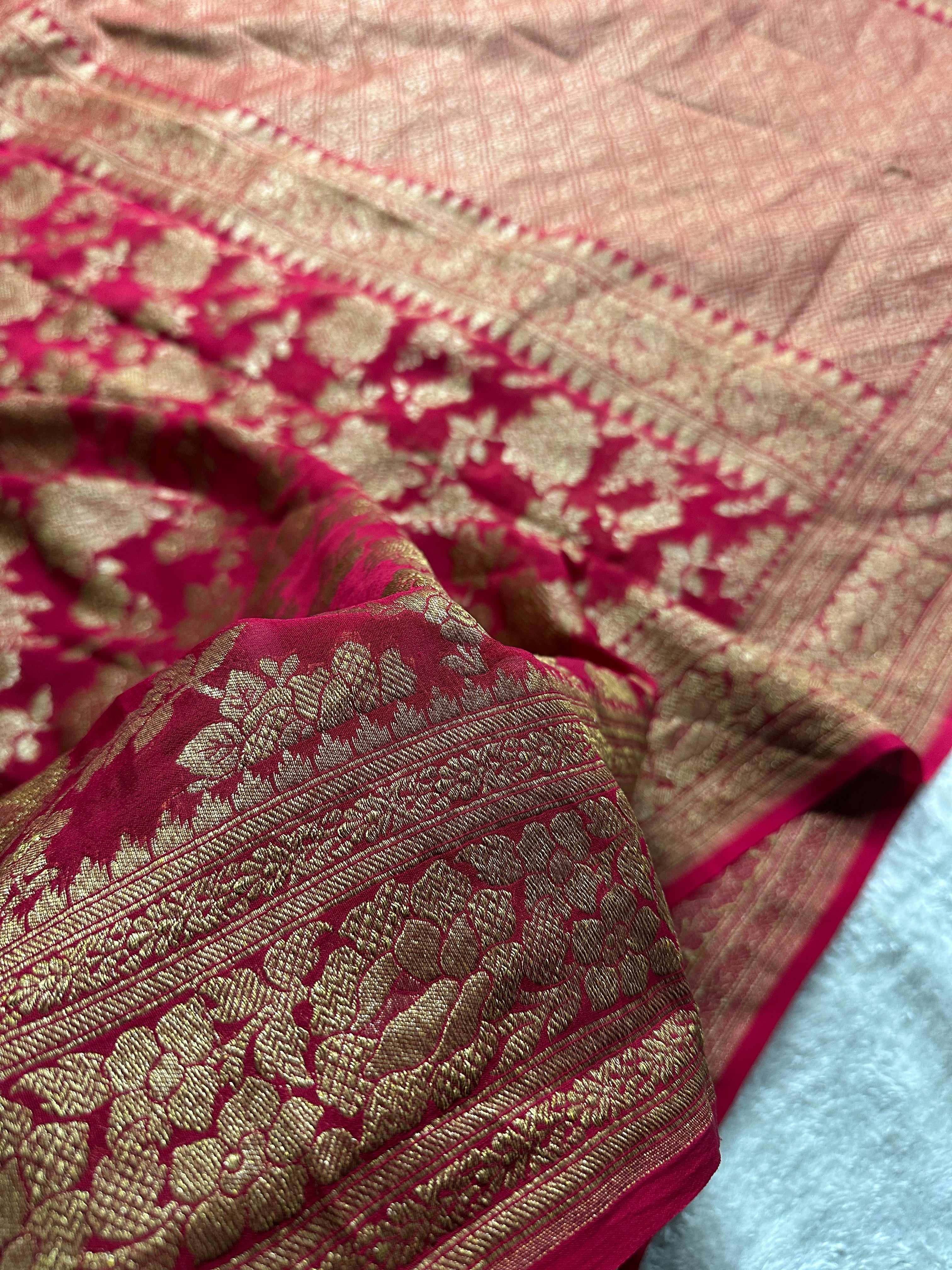 Red Pure Khaddi Georgette Silk Banarasi Saree