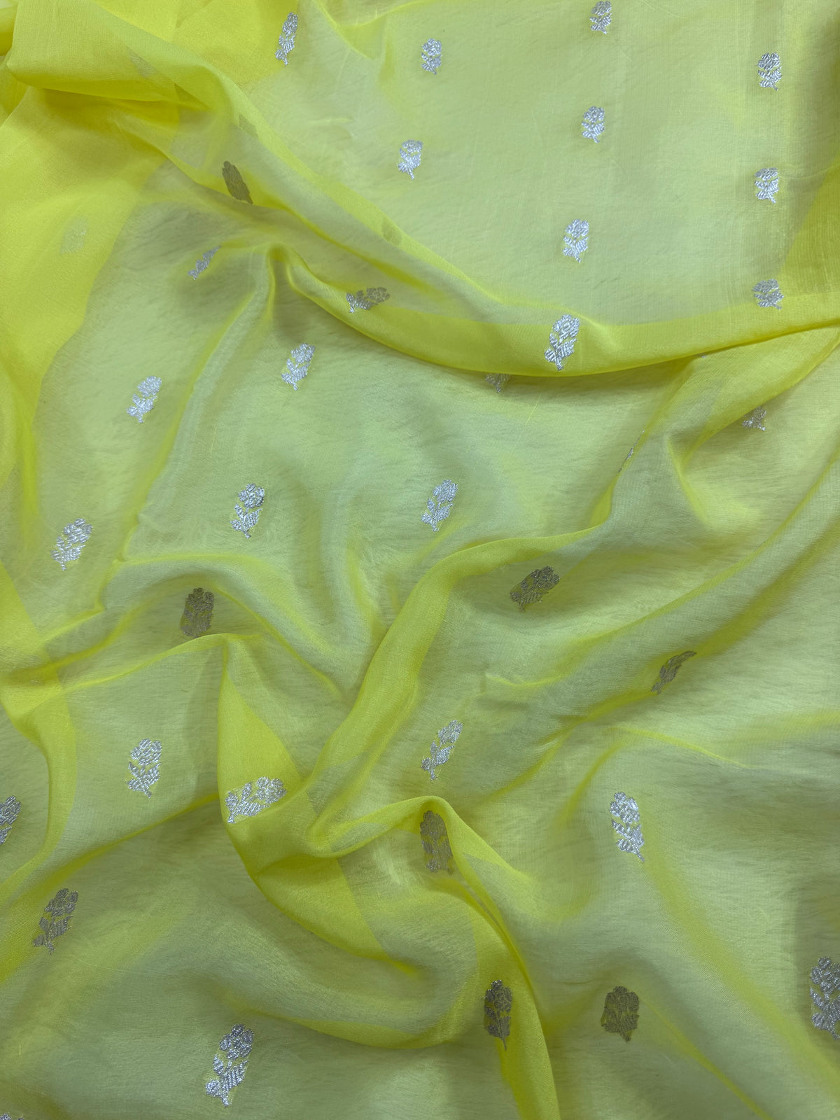 Lemon 3D Pure Khaddi Chiffon Silk Banarasi Saree