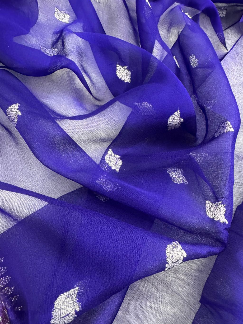 Royal Blue & Rani Pink Pure Khaddi Chiffon Silk Banarasi Saree