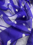 Royal Blue & Rani Pink Pure Khaddi Chiffon Silk Banarasi Saree