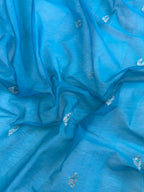 Bright Turquoise & Lemon Pure Khaddi Chiffon Silk Banarasi Saree