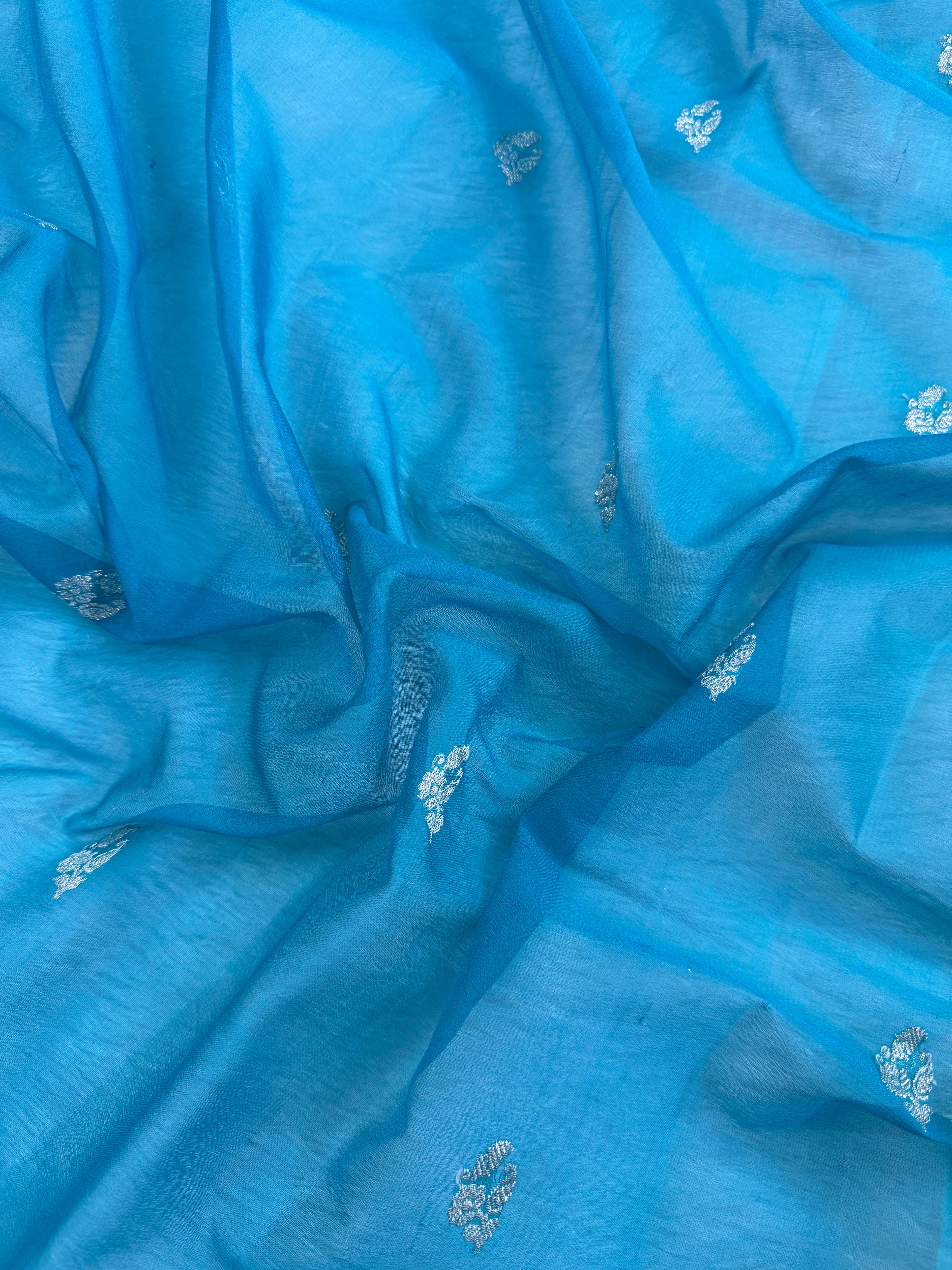 Bright Turquoise & Lemon Pure Khaddi Chiffon Silk Banarasi Saree