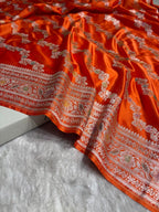 Orange Meenakri Mashru Katan Silk Banarasi Saree