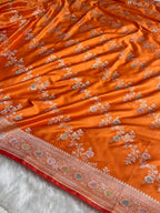 Burnt Orange Meenakri Mashru Katan Silk Banarasi Saree