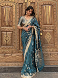 Saffire Green Banarasi Nazakat Soft Silk Saree