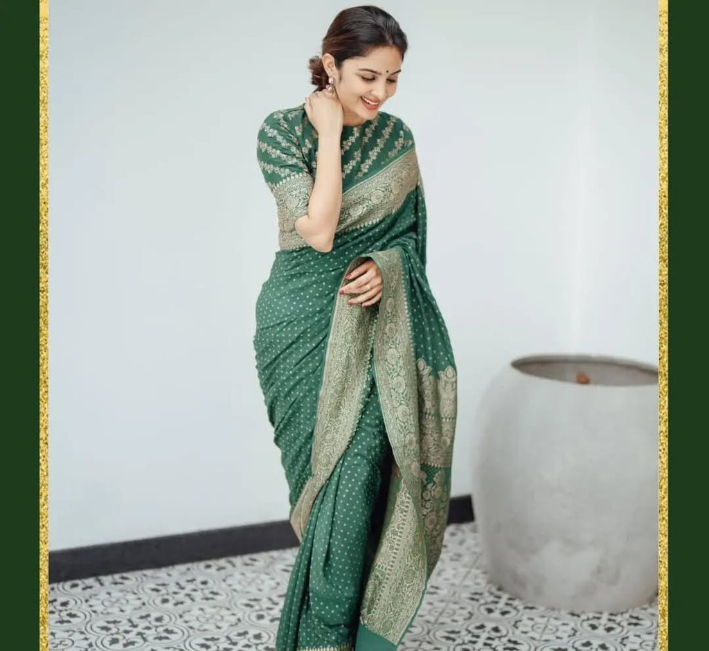 Green Pure Khaddi Crep Silk Banarasi Saree