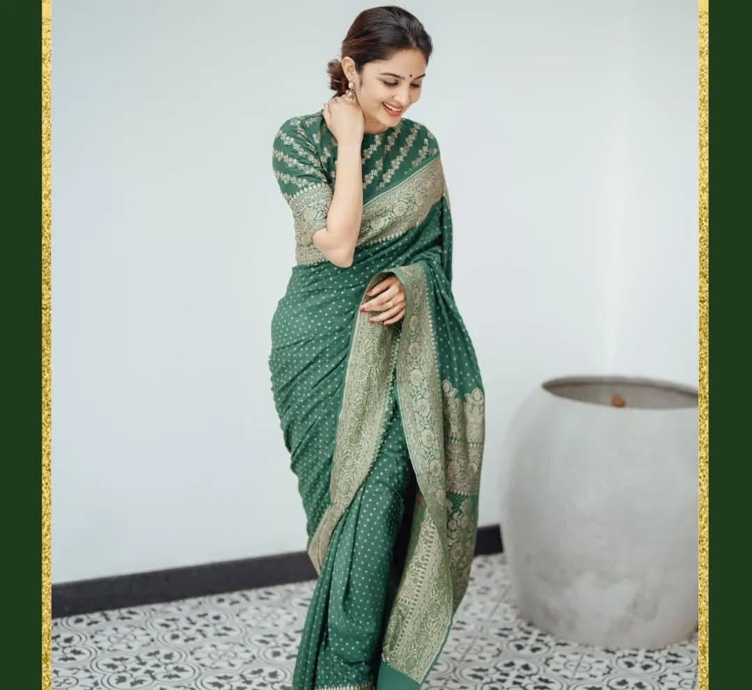 Green Pure Khaddi Crep Silk Banarasi Saree