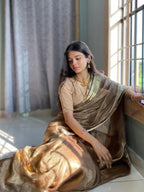 Antique Gold Pure Crush Tissue Silk Banarasi Saree