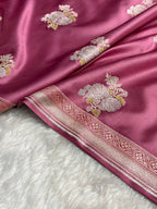 Mauve Pink Meenakari Mashru Katan Silk Banarasi Saree
