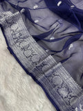 Navy Blue Pure Khaddi Chiffon Silk Banarasi Saree
