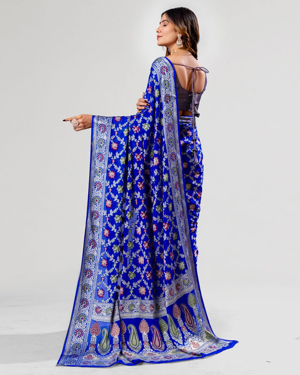 Royal Blue Pure Chiffon Silk Banarasi Saree