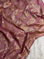 Pastels Handbrush Meenakari Pure Khaddi Georgette Silk Banarasi Saree