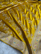 Mustard Yellow Meenakari Mashru Katan Silk Banarasi Saree