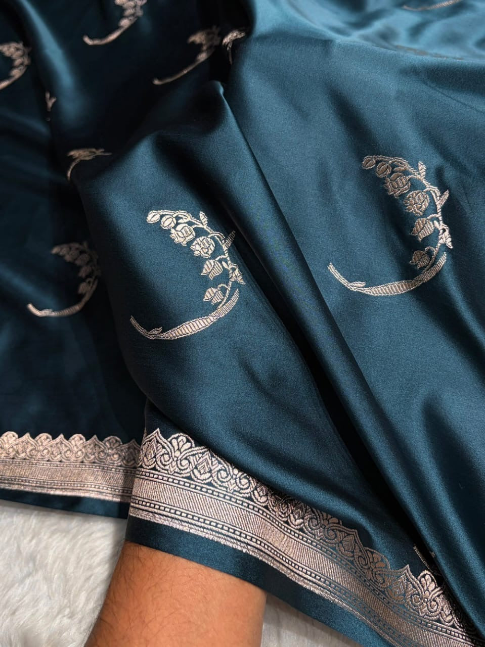 Teal Blue Mashru Katan Silk Banarasi Saree