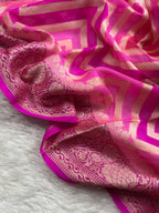 Rani Pink Rangkat Pure Chiffon Silk Banarasi Saree