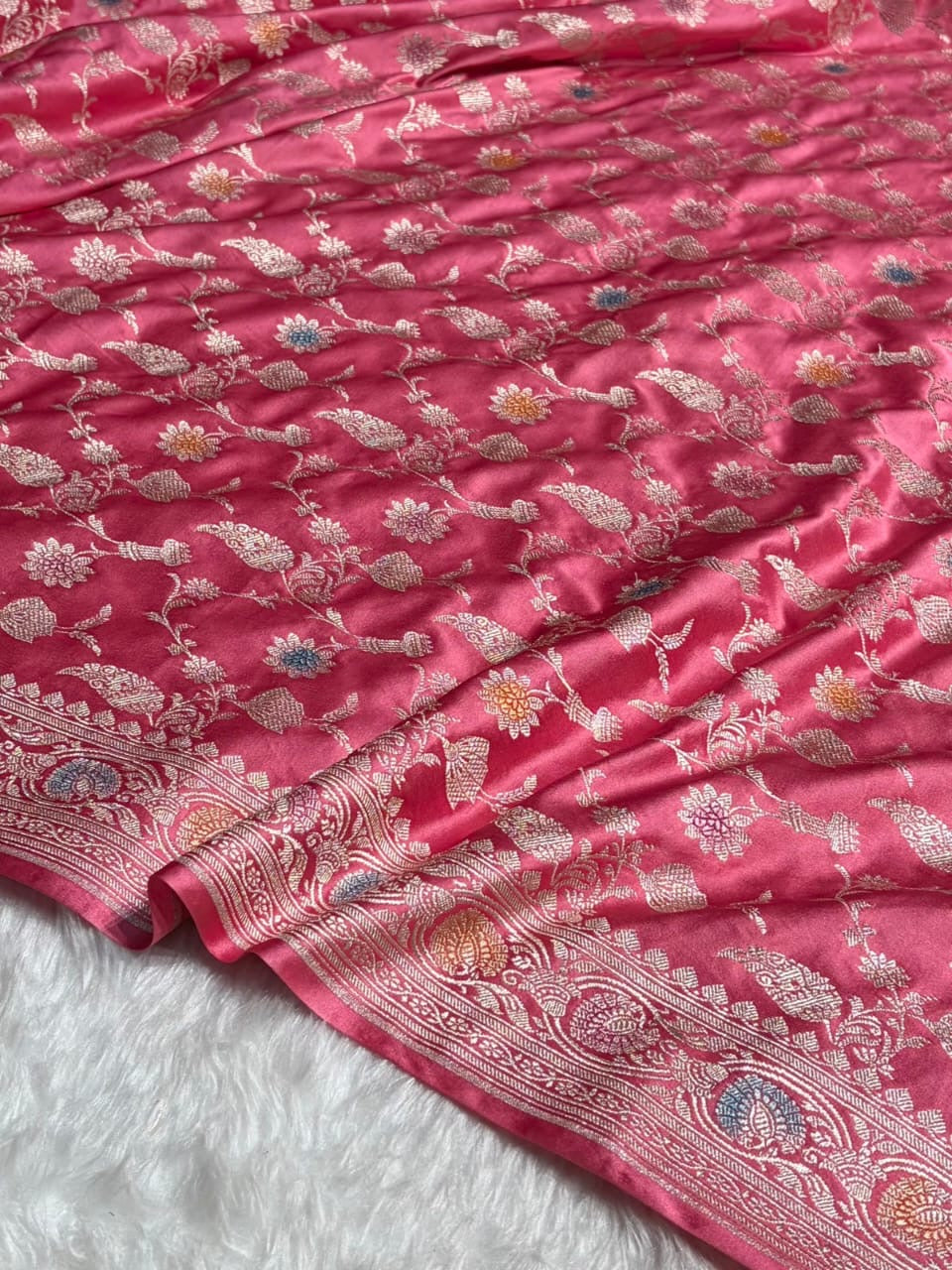 Rose Pink Meenakari Mashru Katan Silk Banarasi Saree
