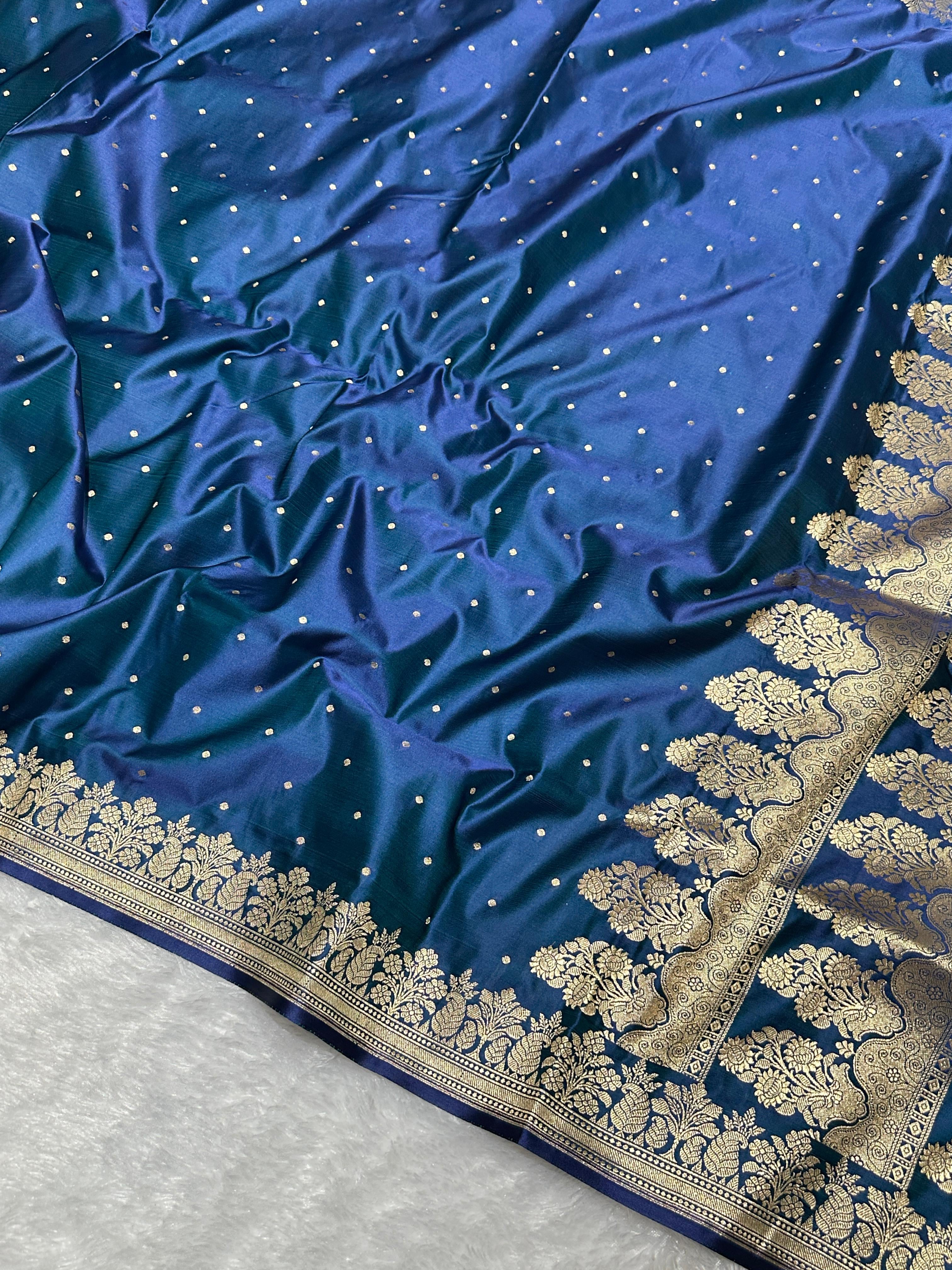 Navy Blue Mashru Katan Silk Banarasi Saree