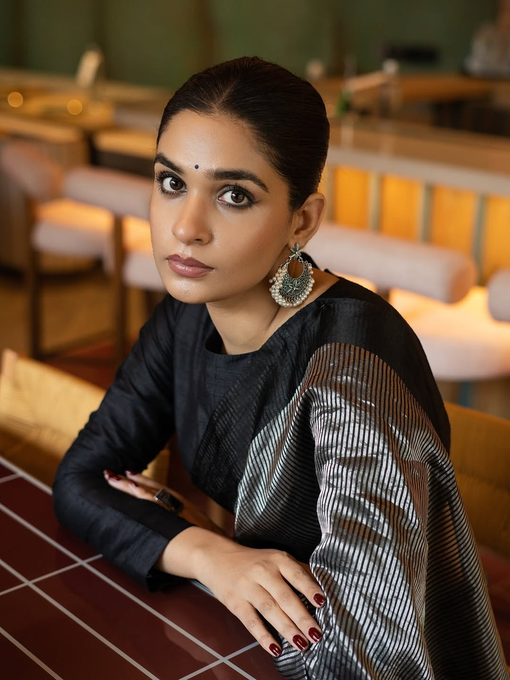 Black Stripe Pure Glass Tissue Silk Banarasi Saree