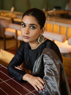 Black Stripe Pure Glass Tissue Silk Banarasi Saree
