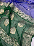 Royal Blue & Green Pure Khaddi Chiffon Silk Banarasi Saree