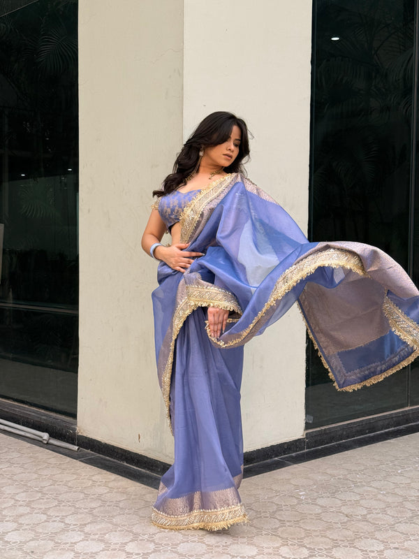 Lavender Blue Banarasi Riwaayat Tissue Silk Saree