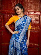 German Blue Mashru Kataan Silk Banarasi Saree