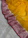 Yellow & Red Pure Khaddi Chiffon Silk Banarasi Saree