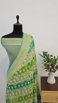 Sage Green Rangkat Pure Khaddi Georgette Silk Banarasi Saree