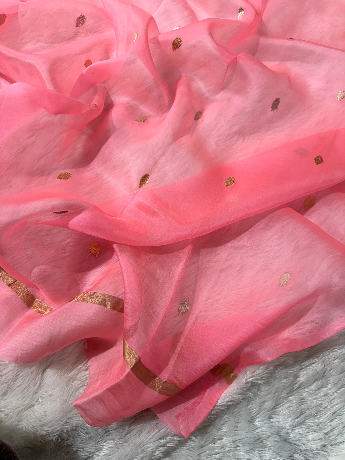 Light Peach Pure Kora Organza Silk Banarasi Saree