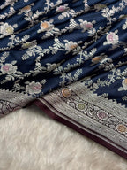 Navy blue & Wine Meenakari Mashru Katan Silk Banarasi Saree