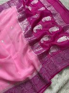 Pink & Rani Pink Pure Khaddi Chiffon Silk Banarasi Saree