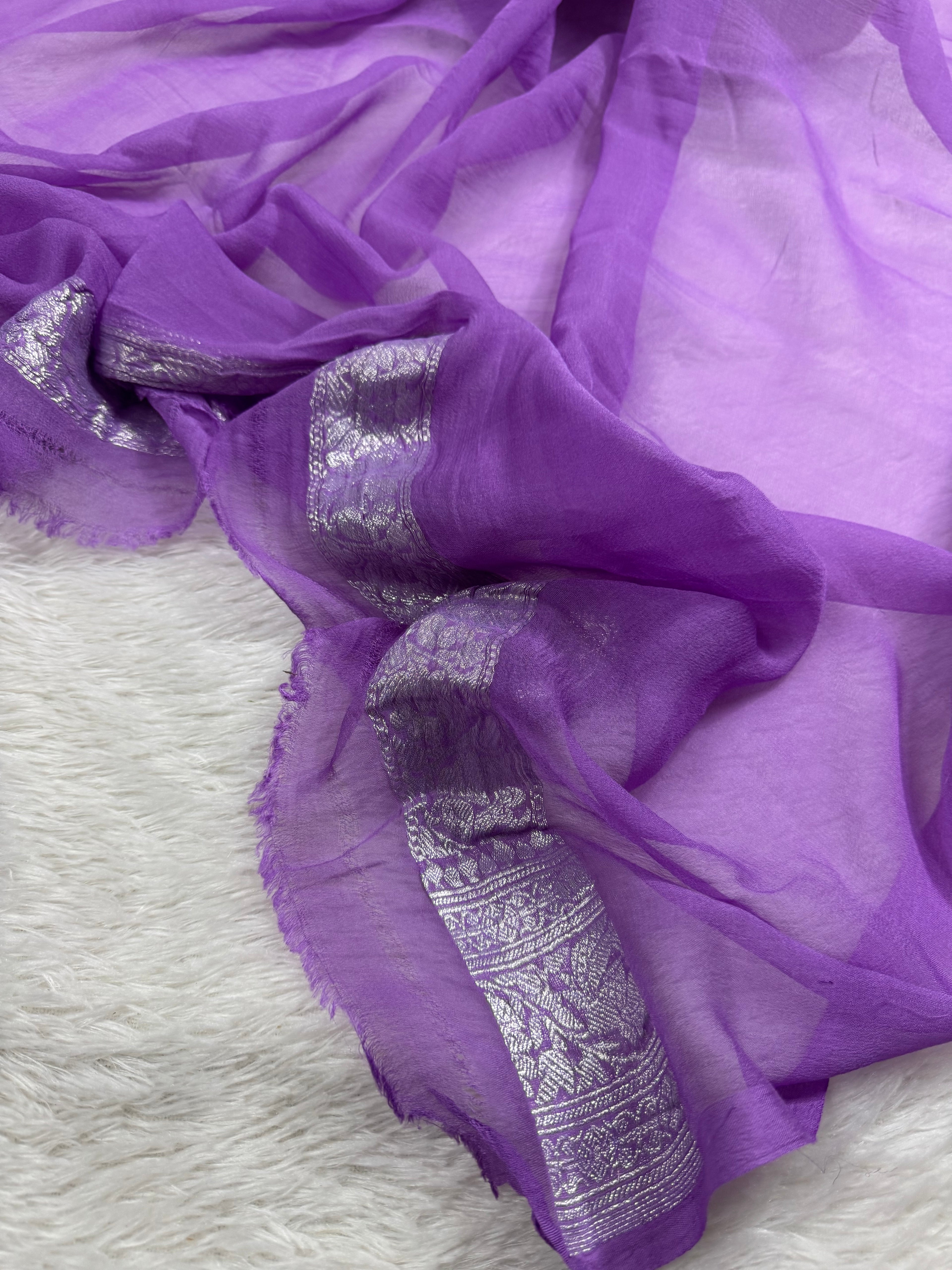 Lavender Pure Khaddi Chiffon Silk Banarasi Saree