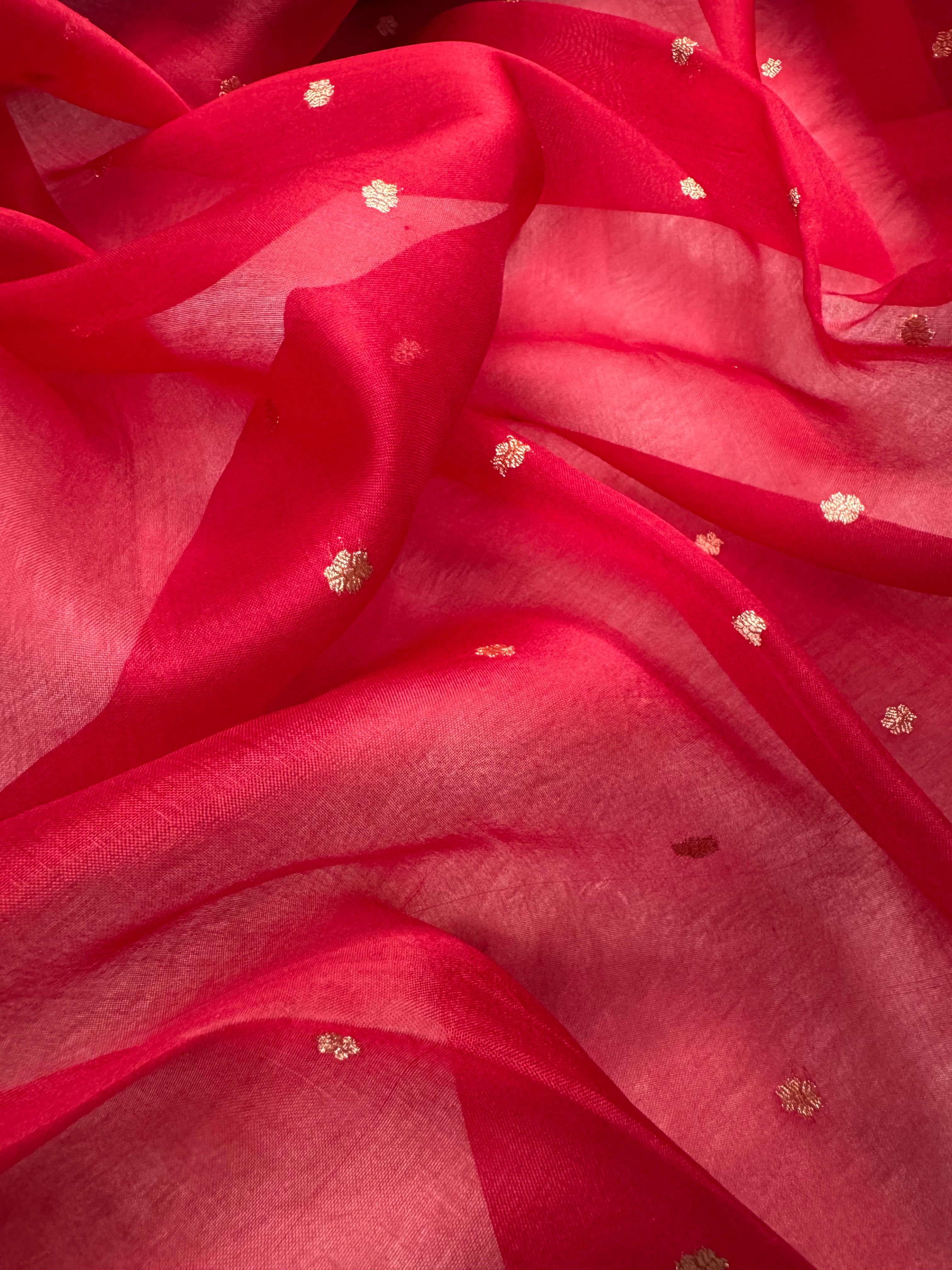 Red Pure Kora Organza Banarasi Saree