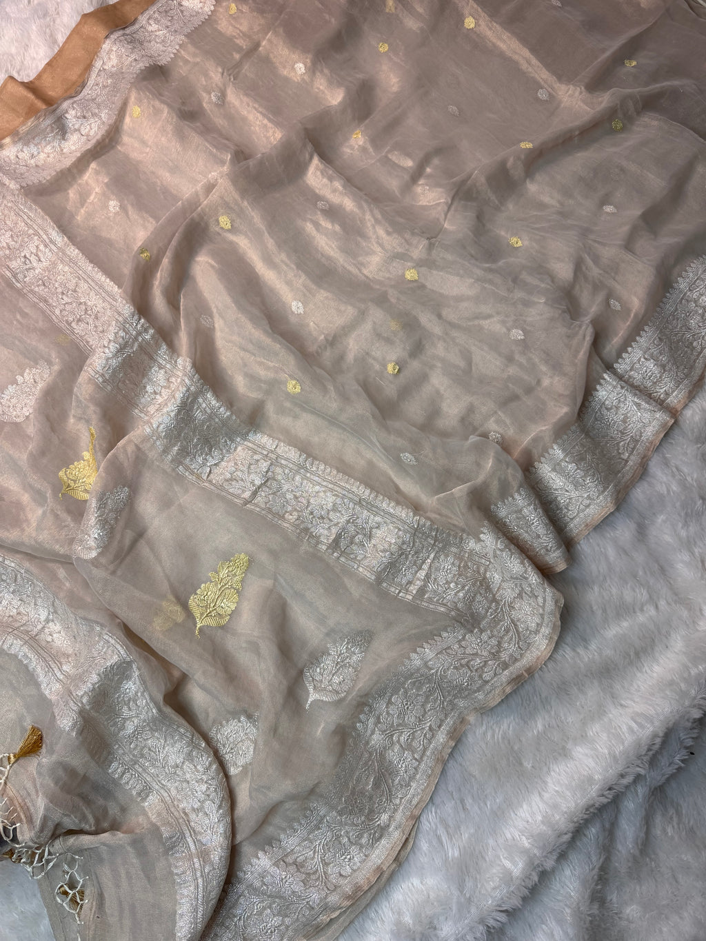 Natural Pure Khaddi Tissue Chiffon Sona & Roopa Banarasi Saree