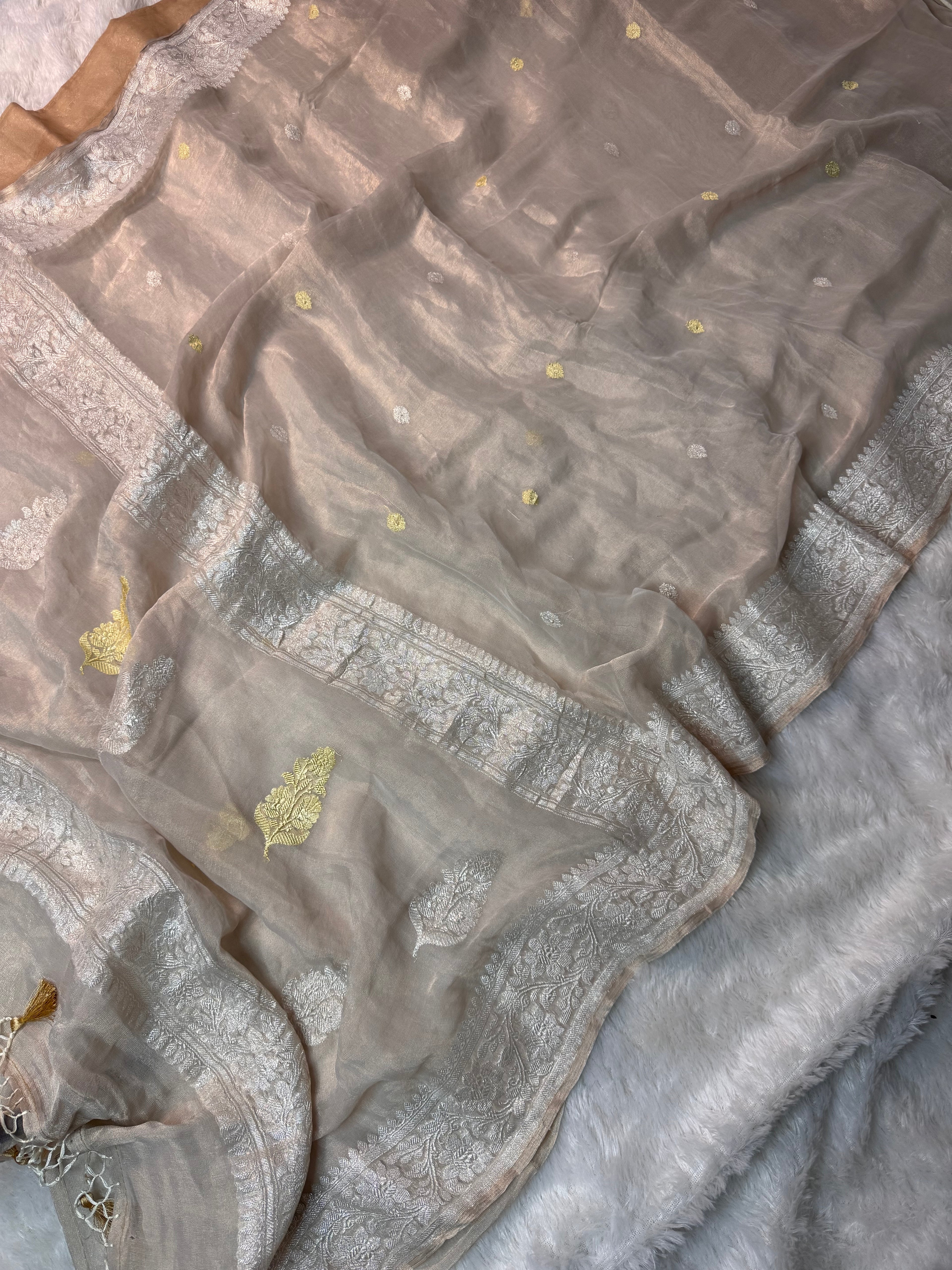 Natural Pure Khaddi Tissue Chiffon Sona & Roopa Banarasi Saree