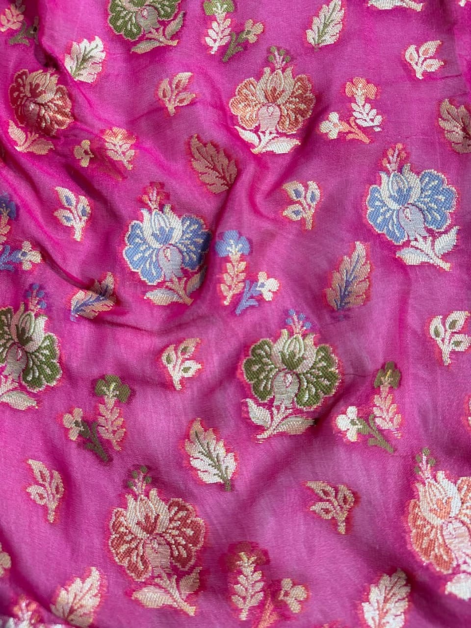 Rani Pink Pure Chiffon Silk Banarasi Saree