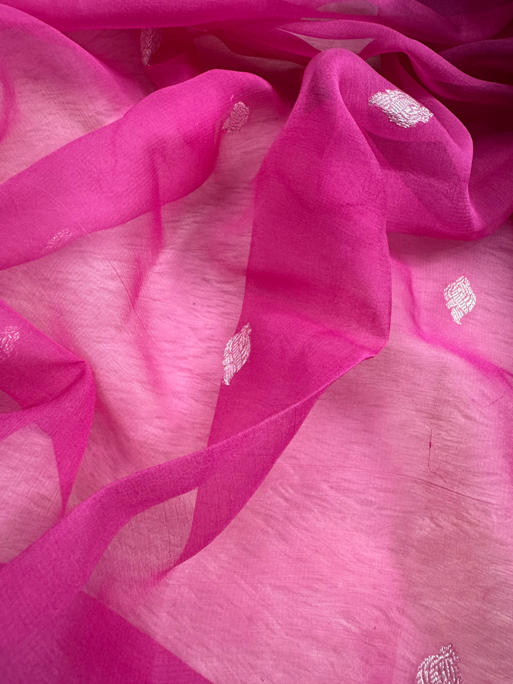 Fuchsia Pink Pure Khaddi Chiffon Silk Banarasi Saree