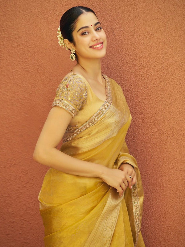 Janhvi Kapoor Inspired Yellow Gold Soft Tissue Silk Saree