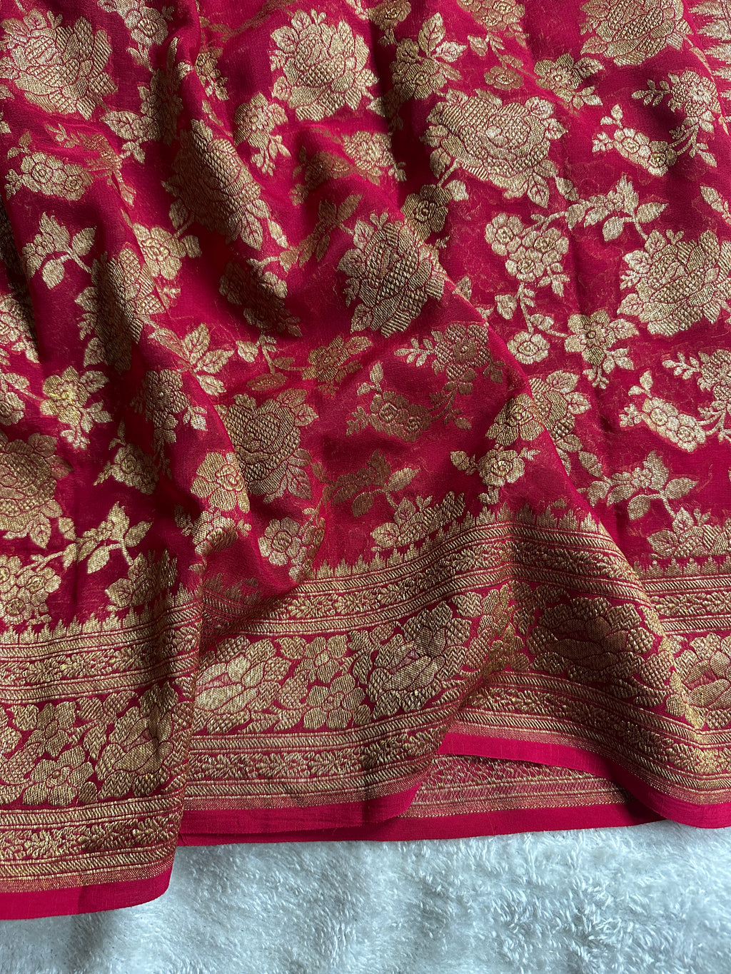 Red Pure Khaddi Georgette Silk Banarasi Saree