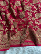 Red Pure Khaddi Georgette Silk Banarasi Saree