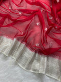 Red & Beige Pure Khaddi Chiffon Silk Banarasi Saree