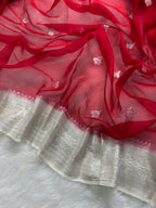 Red & Beige Pure Khaddi Chiffon Silk Banarasi Saree