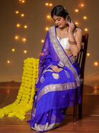 Royal Blue Pure Khaddi Chiffon Silk Banarasi Saree