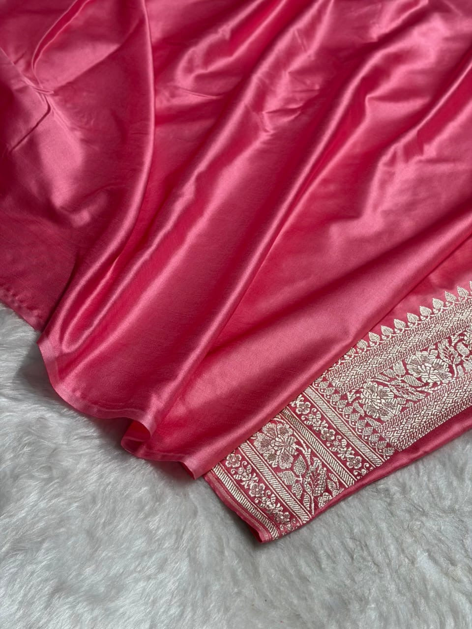 Rosy Pink Meenakari Mashru Katan Silk Banarasi Saree