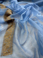 Powder Blue Pure khaddi Chiffon Silk Banarasi Saree