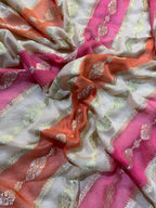Beige Rangkat Handbrush Pure Khaddi Georgette Silk Banarasi Saree
