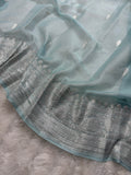 Pastel Ice Blue Pure Khaddi Chiffon Silk Banarasi Saree